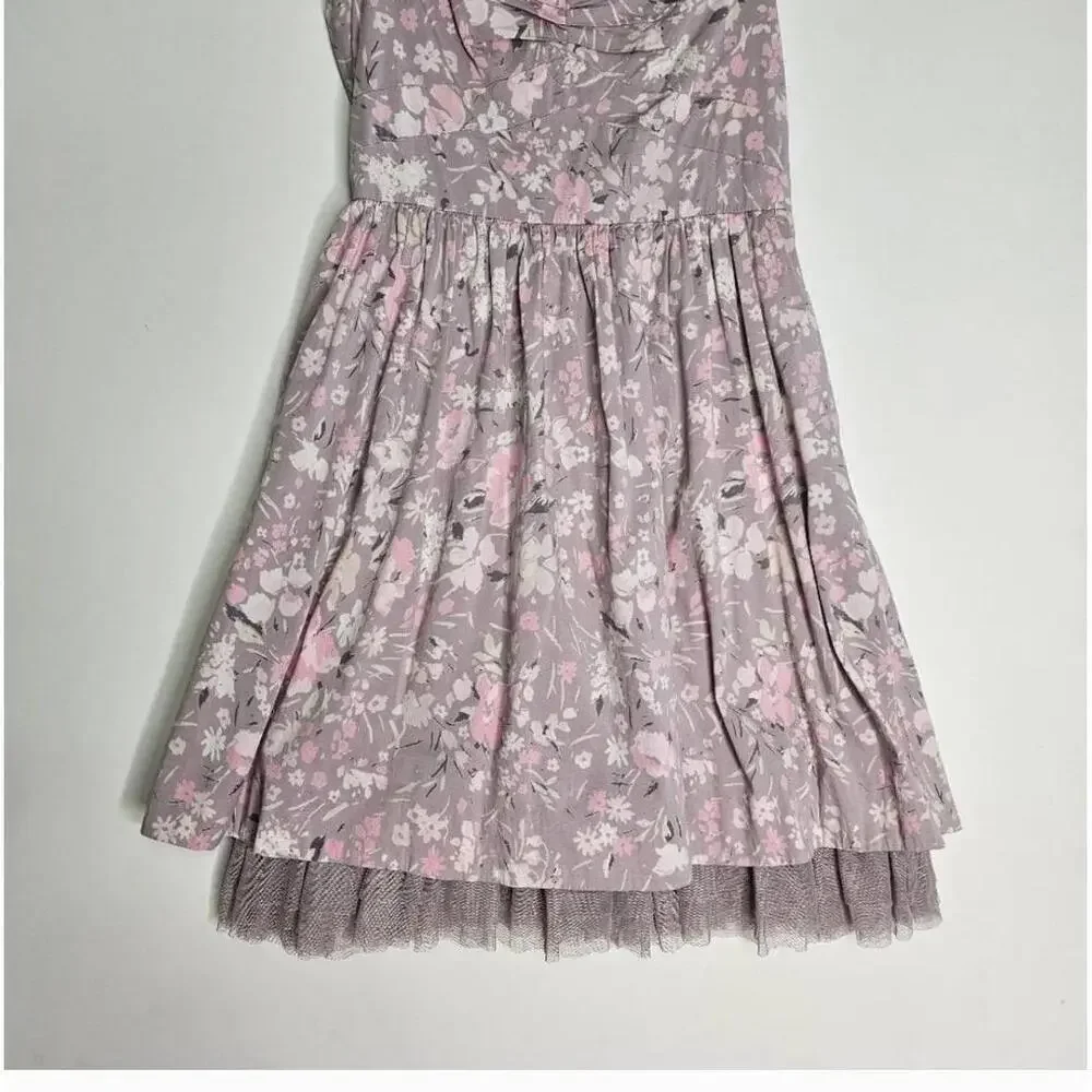Free People Purple Floral Open Back Sundress Keyhole Tulle Hem Size 4